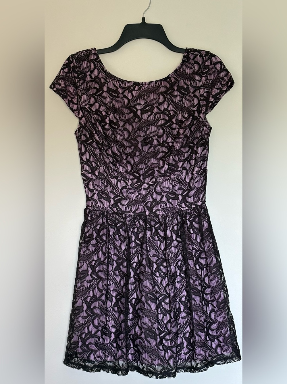 Three Pink Hearts Black Lace Lavender Dress Goth-lite Homecoming Juniors 5